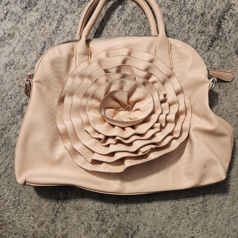 Blush Pink Floral Applique Satchel Handbag